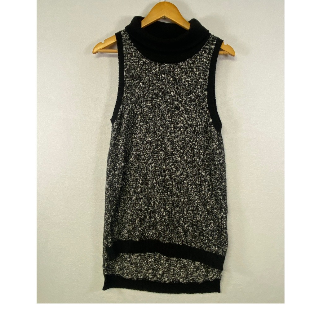 h.one Black White Speckled Knit Turtleneck Sleeveless Sweater Tunic Women's S/P